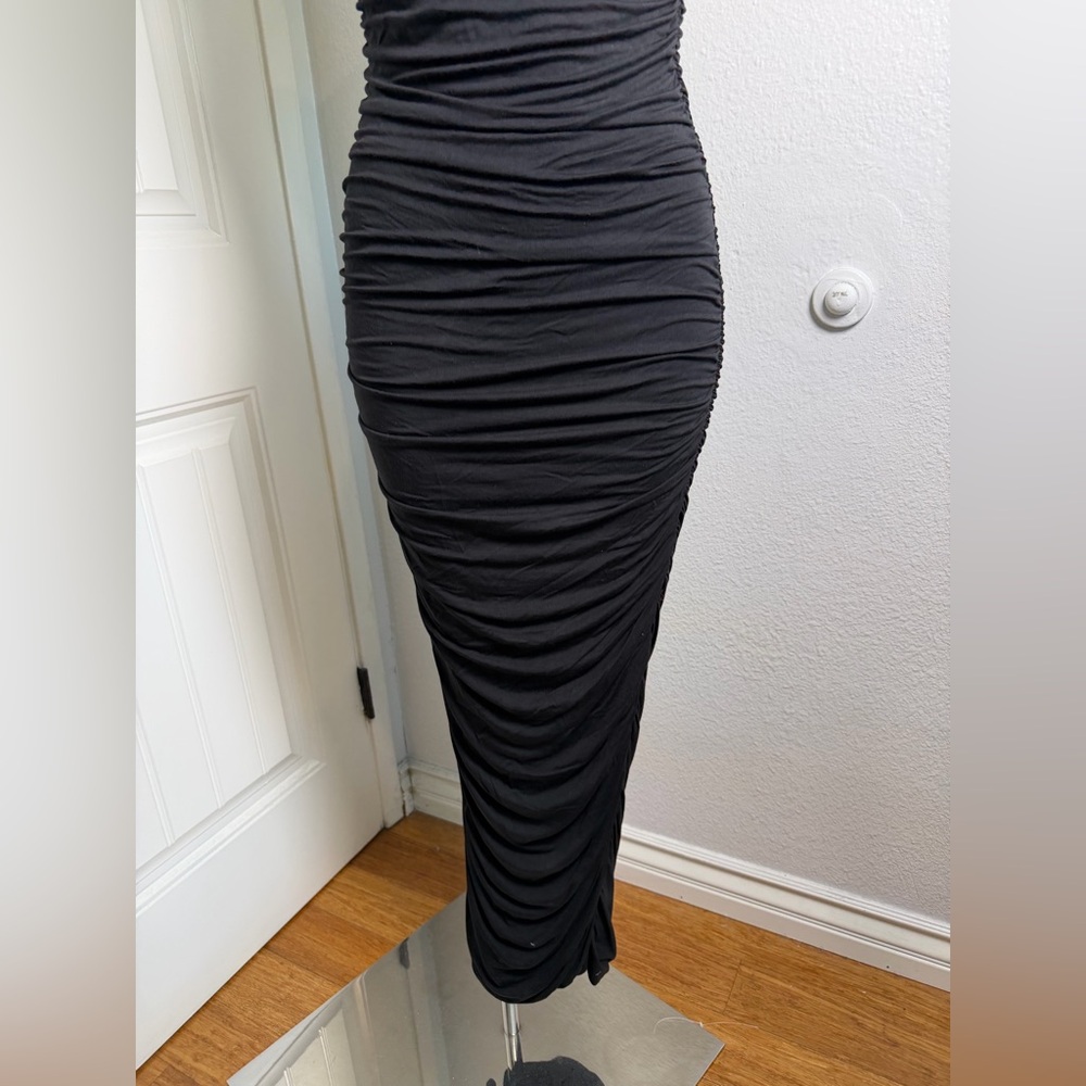 GOOD AMERICAN Black Squareneck Ruched Sleeveless Bodycon Maxi Dress 2 - Picture 7 of 9